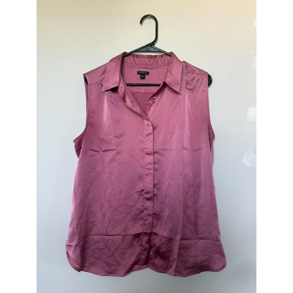 Ann Taylor Mauve Pink Satin Sleeveless Button-Down Blouse - Size Large
